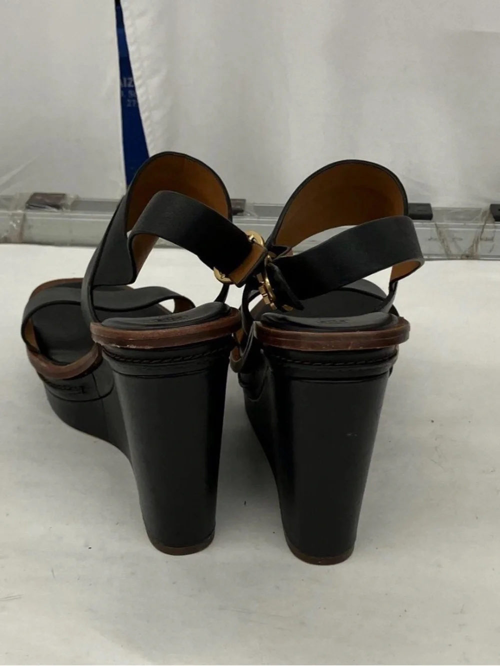 Tory Burch Black Leather Platform Slingback Sandals